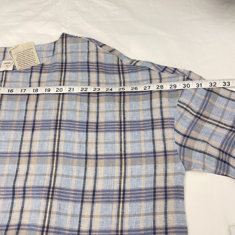 Lintico Aurora Linen Gingham Checked Boatneck 3/4 Sleeve Top - Picture 9 of 12